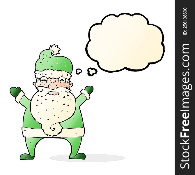 Cartoon Stressed Out Santa With Thought Bubble