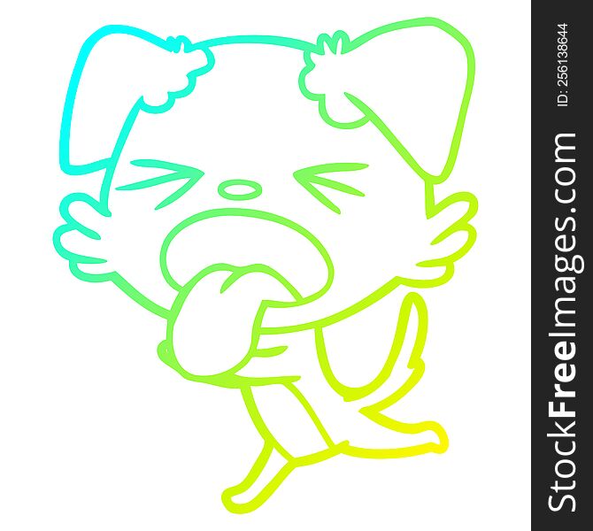 cold gradient line drawing of a cartoon panting dog