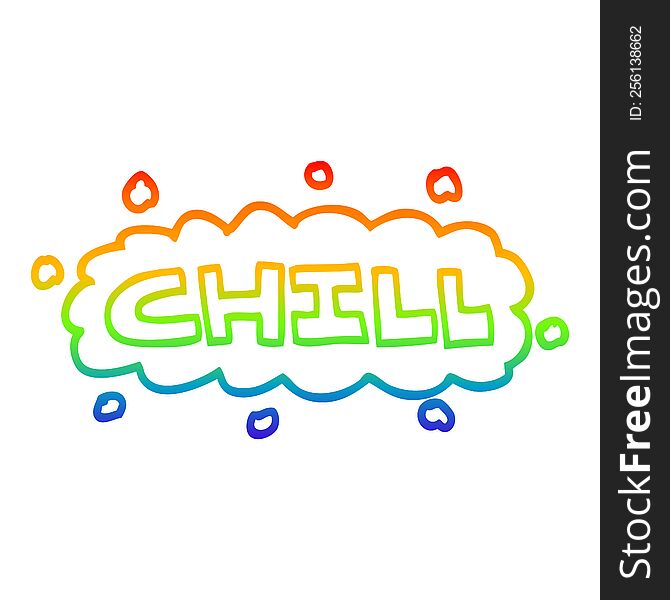 rainbow gradient line drawing of a cartoon chill sign