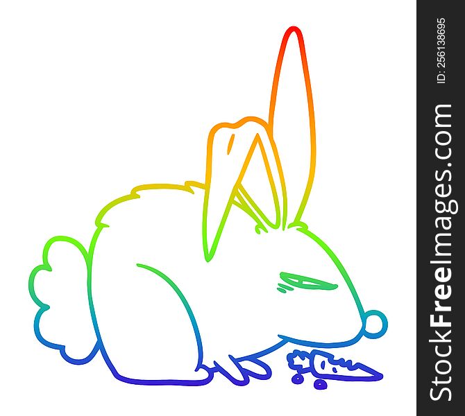 Rainbow Gradient Line Drawing Cartoon Annoyed Rabbit