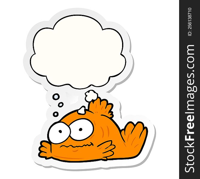 cartoon goldfish with thought bubble as a printed sticker
