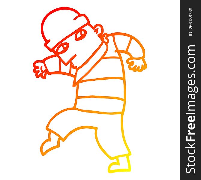 warm gradient line drawing of a cartoon sneaking thief
