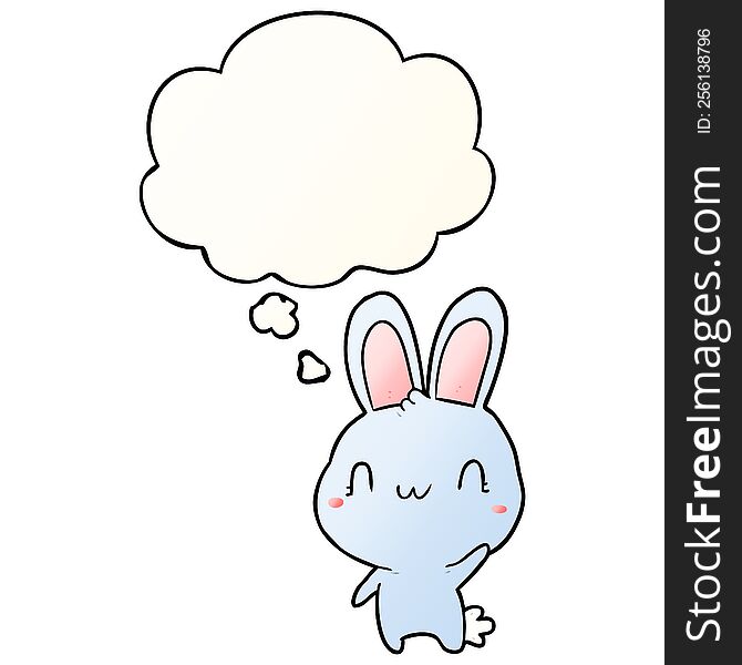 Cartoon Rabbit Waving And Thought Bubble In Smooth Gradient Style