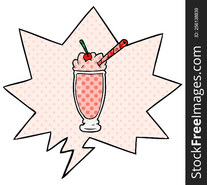 cartoon milkshake with speech bubble in comic book style