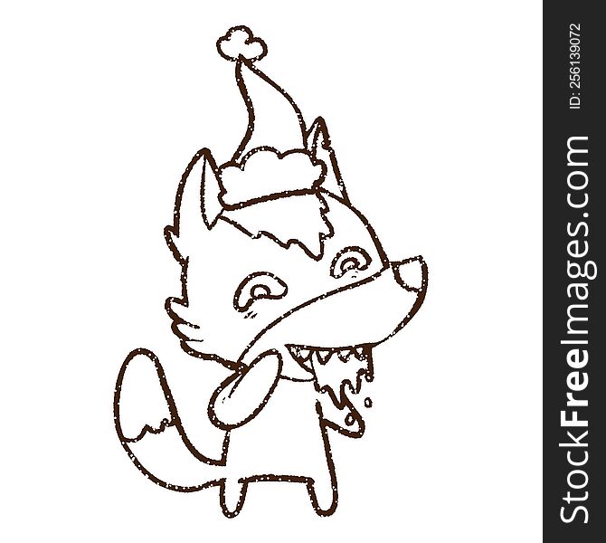 Christmas Wolf Charcoal Drawing