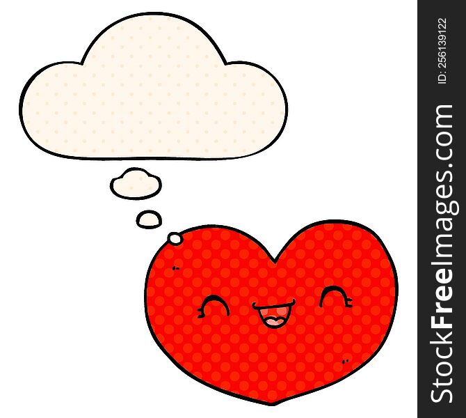 cartoon love heart with thought bubble in comic book style