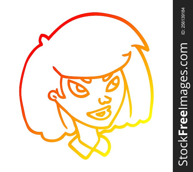 Warm Gradient Line Drawing Cartoon Face Girl