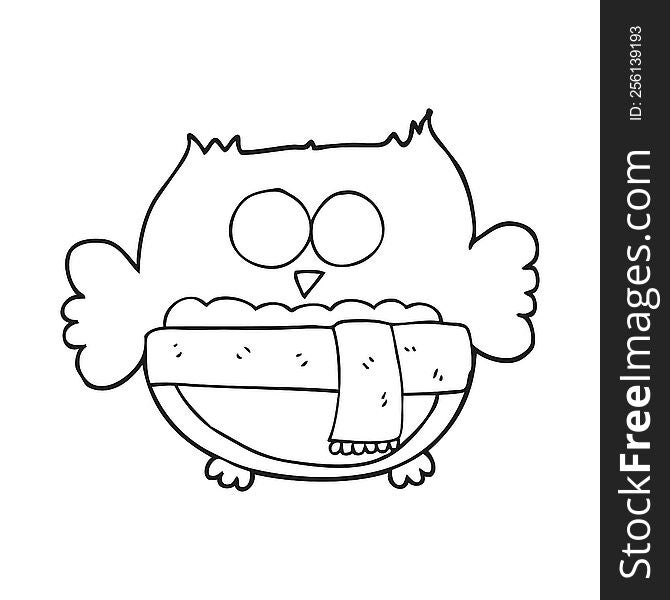 freehand drawn black and white cartoon cute owl