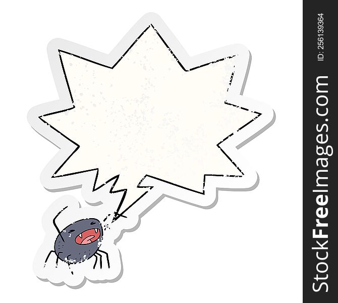 Cartoon Halloween Spider And Speech Bubble Distressed Sticker