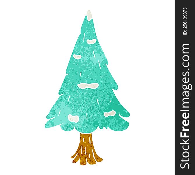 Retro Cartoon Doodle Single Snow Covered Tree