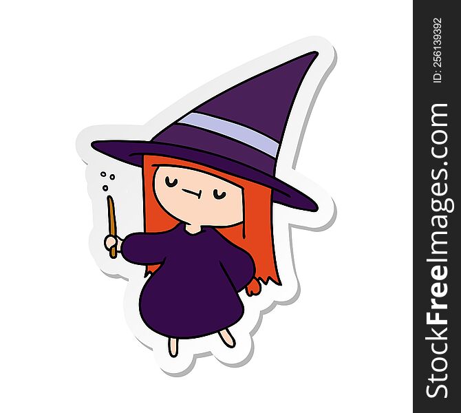 Sticker Cartoon Of A Cute Kawaii Witch Girl