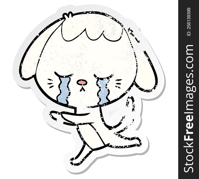 Distressed Sticker Of A Cartoon Crying Dog