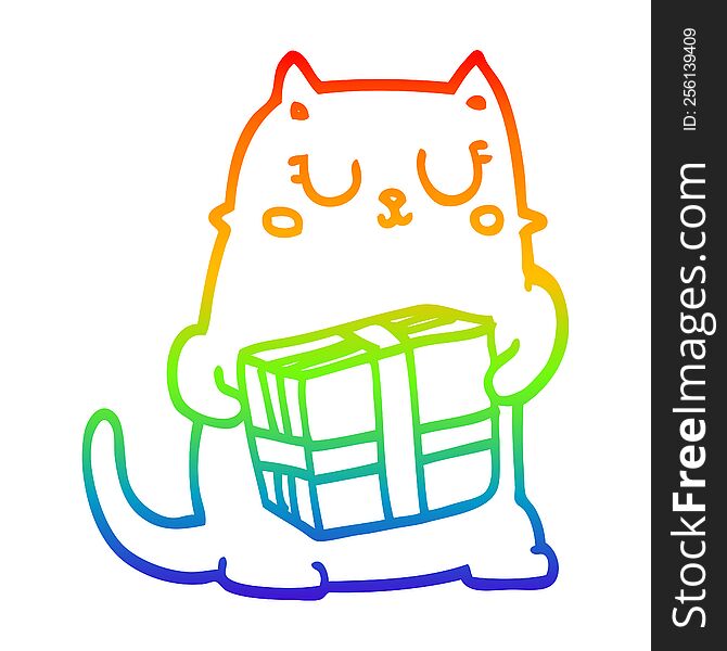 rainbow gradient line drawing of a cartoon christmas cat
