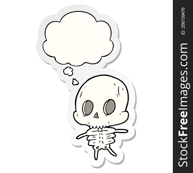 cartoon skeleton with thought bubble as a printed sticker
