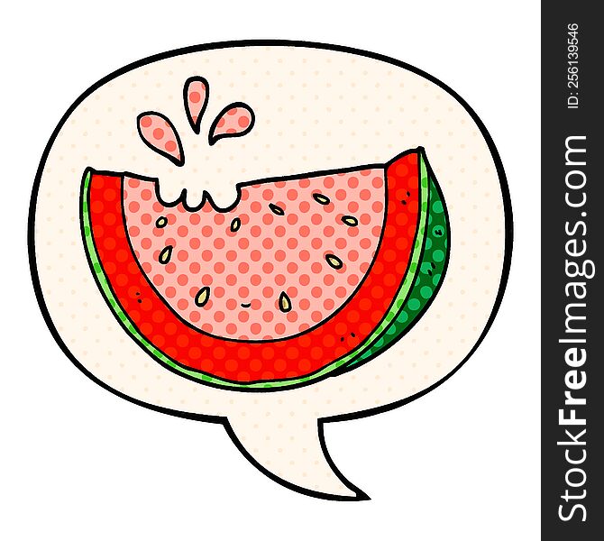 cartoon watermelon with speech bubble in comic book style