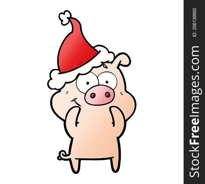 happy hand drawn gradient cartoon of a pig wearing santa hat. happy hand drawn gradient cartoon of a pig wearing santa hat