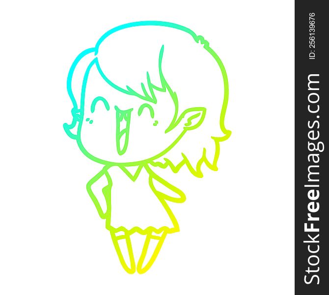 cold gradient line drawing of a cute cartoon happy vampire girl
