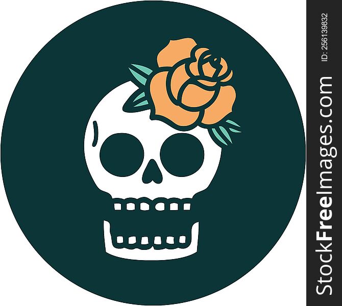 tattoo style icon of a skull and rose