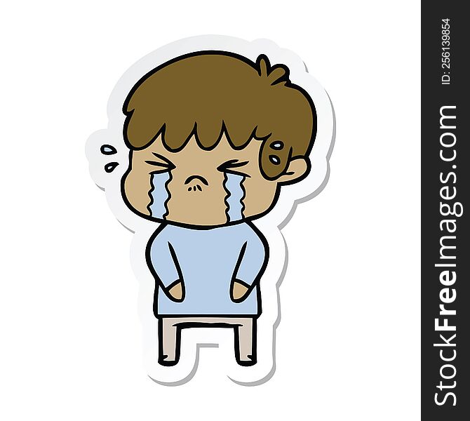 sticker of a cartoon boy crying