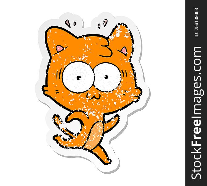 Distressed Sticker Of A Cartoon Surprised Cat Running