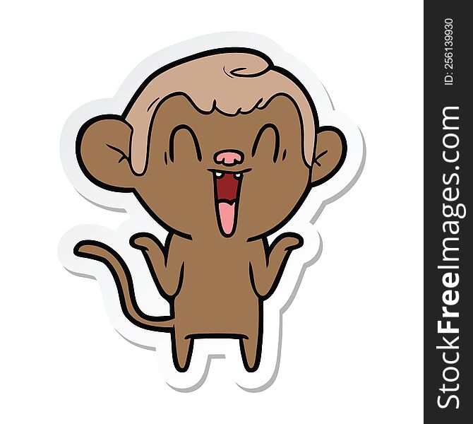 sticker of a cartoon laughing monkey