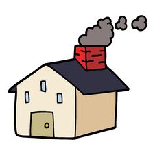 Cartoon Doodle House With Smoking Chimney Stock Photos