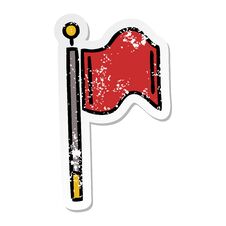 Distressed Sticker Of A Cute Cartoon Red Flag Stock Photo Distressed Sticker Of A Cute Cartoon Red Flag Stock Photo