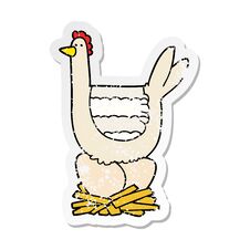 Distressed Sticker Of A Cartoon Chicken Sitting On Eggs In Nest Royalty Free Stock Photography