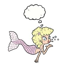 Cartoon Mermaid Blowing Kiss With Thought Bubble Royalty Free Stock Photo