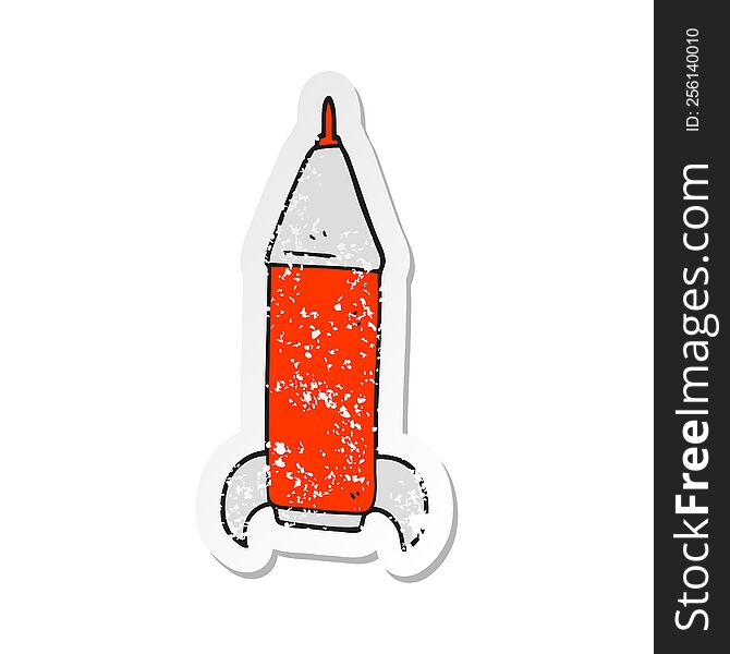 retro distressed sticker of a cartoon space rocket