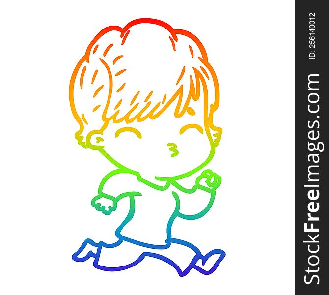 rainbow gradient line drawing cartoon woman thinking