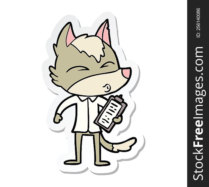 Sticker Of A Cartoon Office Wolf Whistling