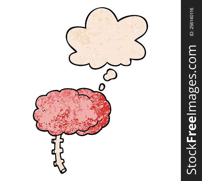 Cartoon Brain And Thought Bubble In Grunge Texture Pattern Style