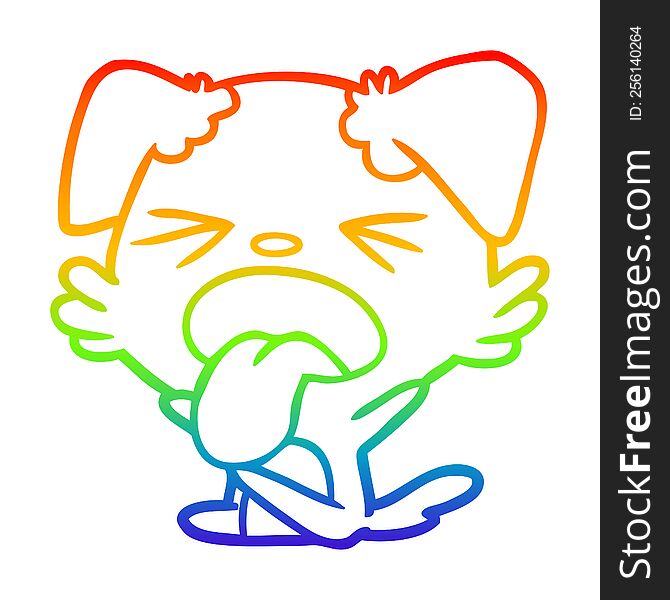 rainbow gradient line drawing of a cartoon dog throwing tantrum