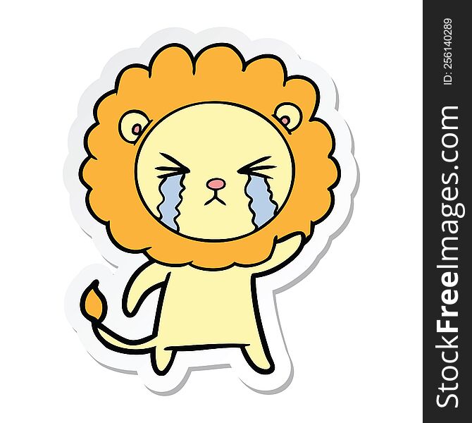 Sticker Of A Cartoon Crying Lion