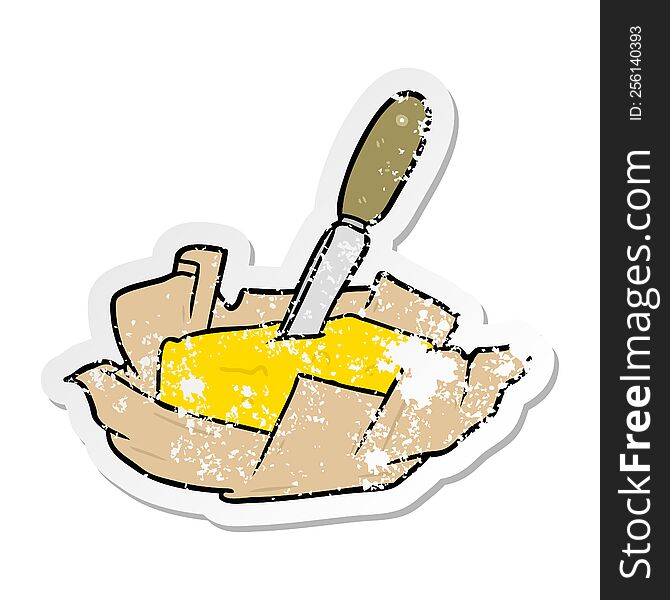 distressed sticker of a cartoon butter