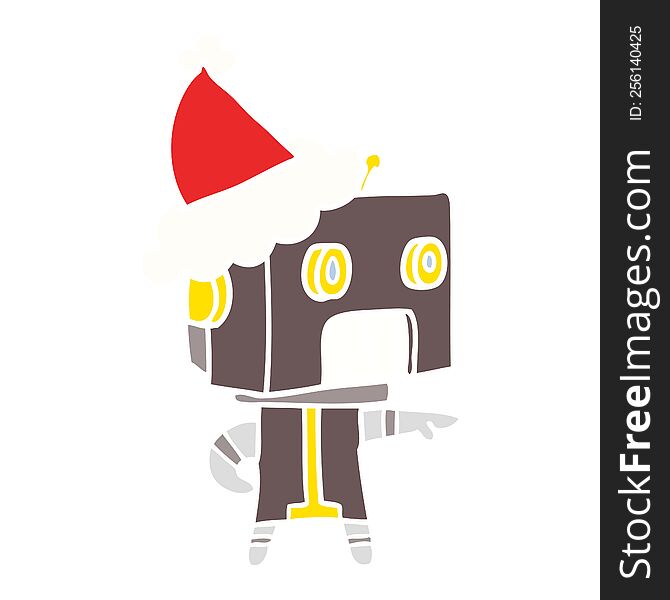 flat color illustration of a robot wearing santa hat