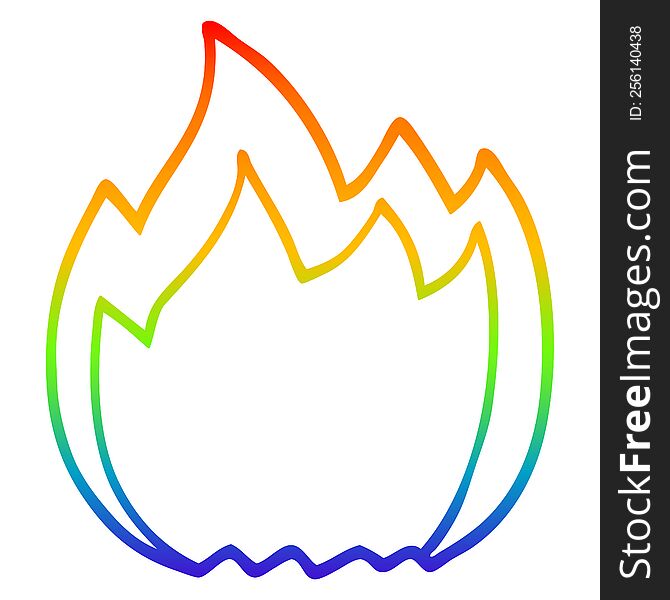 rainbow gradient line drawing of a cartoon open flame