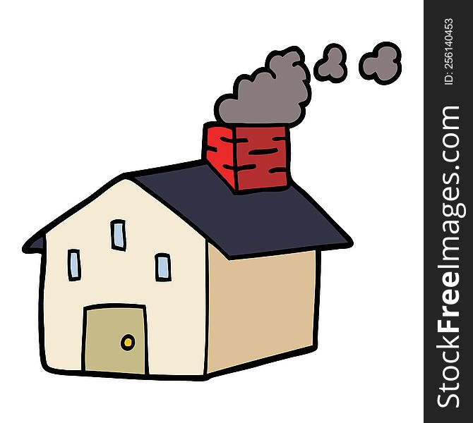 cartoon doodle house with smoking chimney