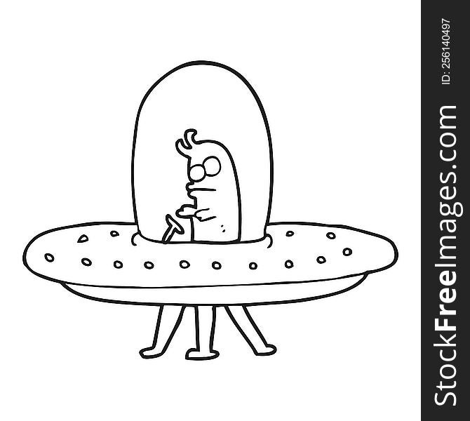 Black And White Cartoon Flying Saucer
