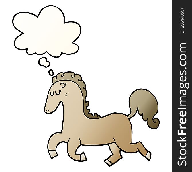 Cartoon Horse Running And Thought Bubble In Smooth Gradient Style