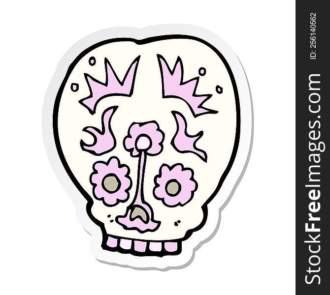 sticker of a cartoon sugar skull