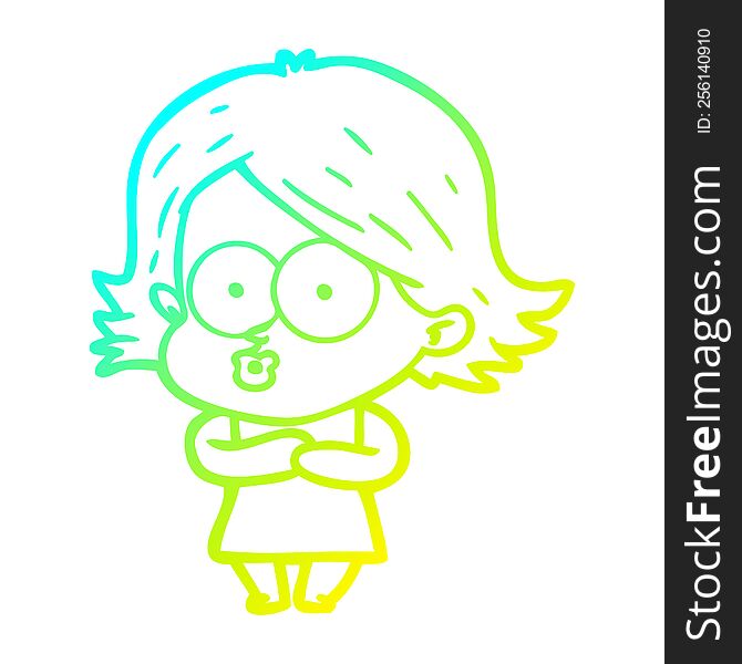cold gradient line drawing of a cartoon girl pouting