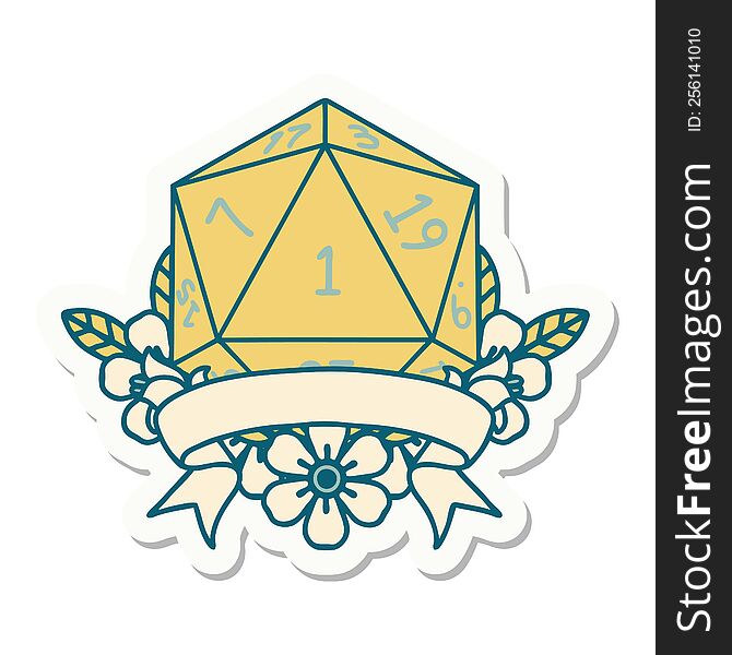 natural one d20 dice roll sticker