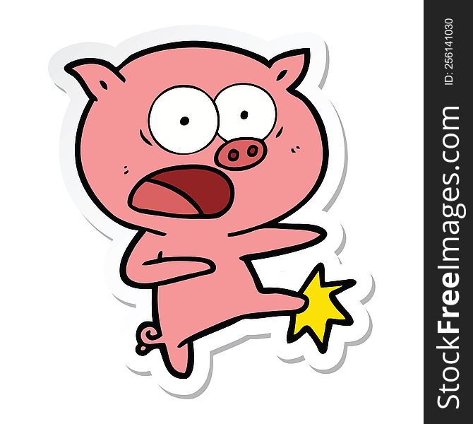 sticker of a cartoon pig shouting and kicking