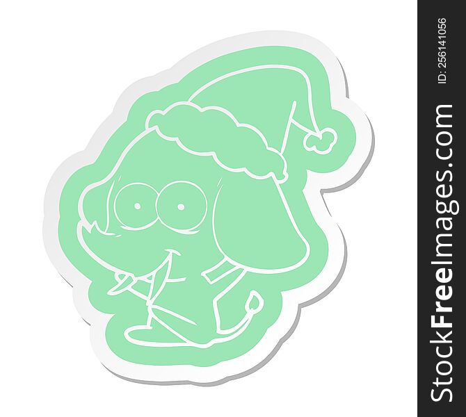 Happy Cartoon  Sticker Of A Elephant Wearing Santa Hat