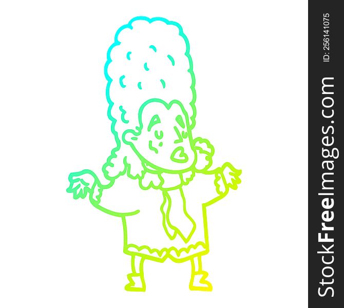 cold gradient line drawing of a cartoon man in wig