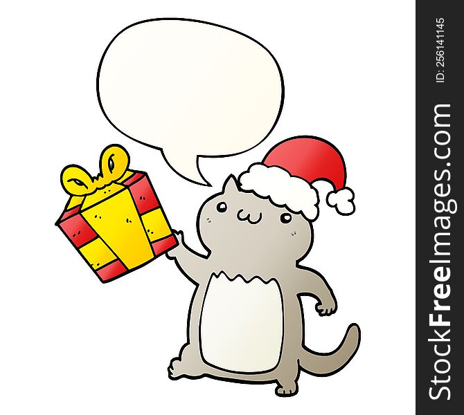 cute cartoon christmas cat with speech bubble in smooth gradient style