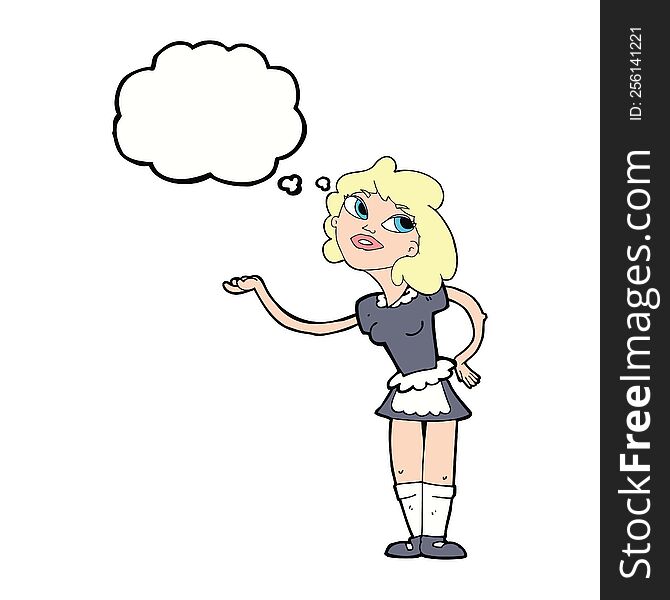 Cartoon Waitress Serving With Thought Bubble