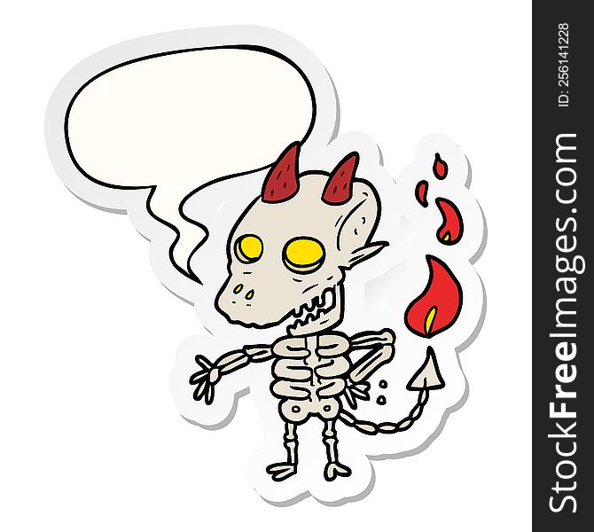 Cartoon Spooky Skeleton Demon And Speech Bubble Sticker